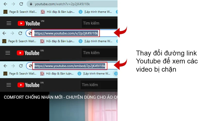 Cách 1: Thay đổi đường dẫn URL của video bị chặn