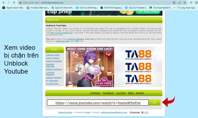 Cách 2: Sử dụng trang web Unblock Youtube
