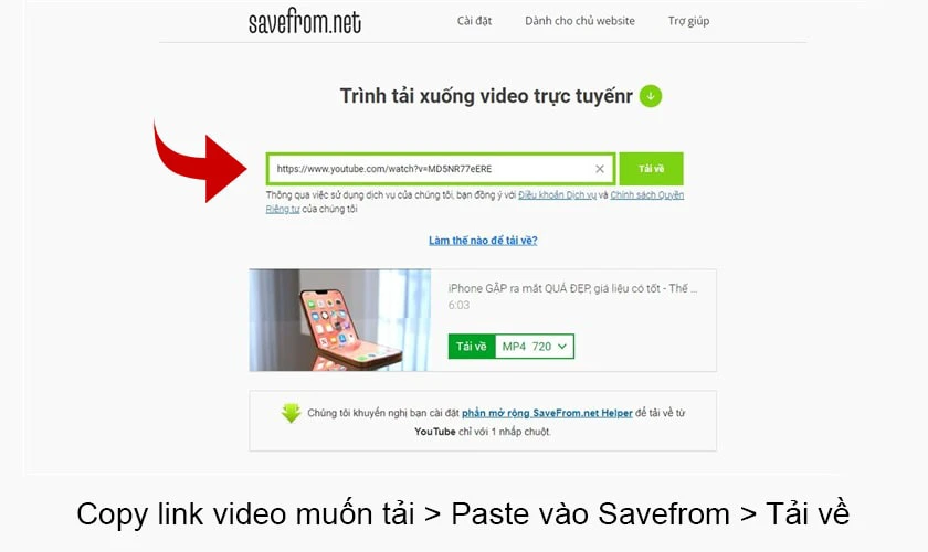 Cách 2: Tải video Youtube bằng trang web Savefrom