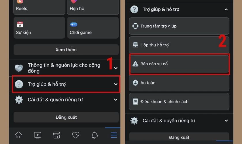 các bước báo cáo sự cố cho tổng đài facebook