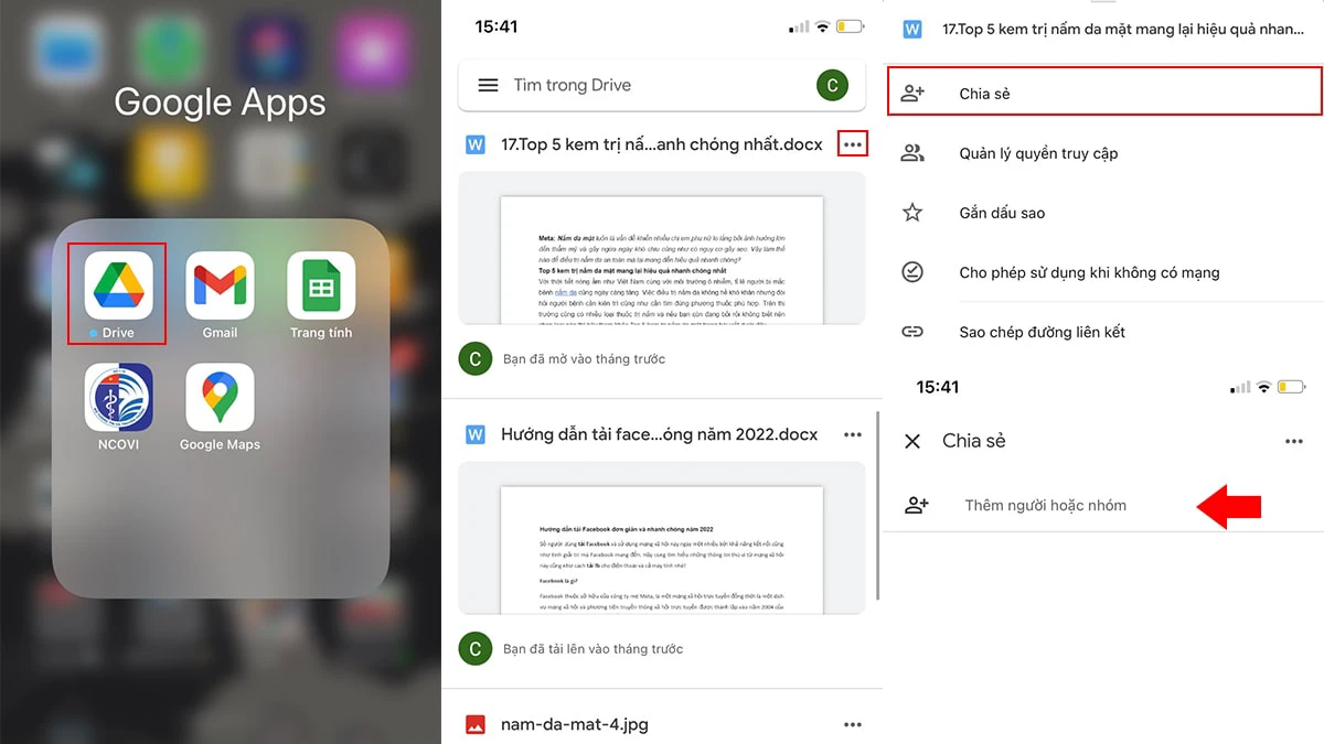 Cách chia sẻ file google drive trên điện thoại
