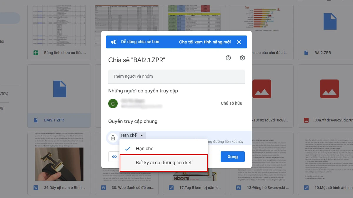 Hướng dẫn chia sẻ file trên google drive trên máy tính, laptop