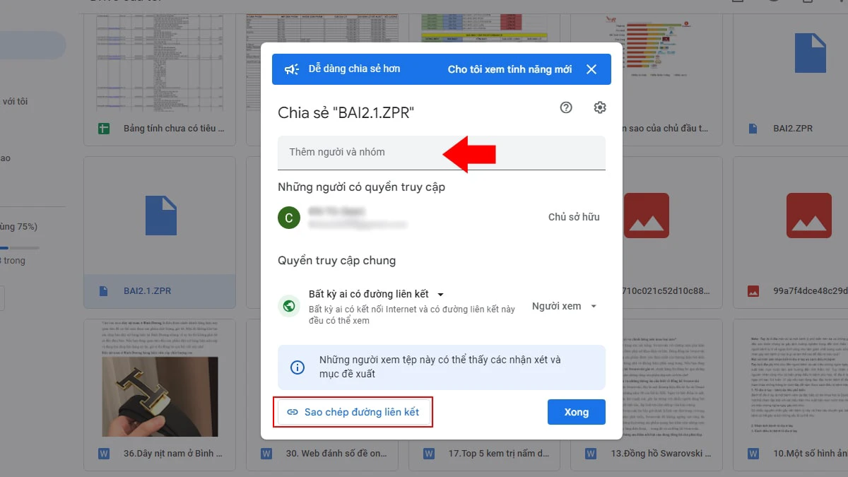 Hướng dẫn chia sẻ file trên google drive trên máy tính, laptop