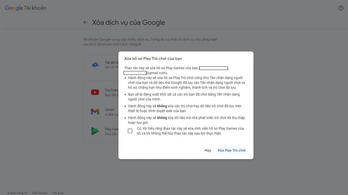 C&aacute;ch x&oacute;a t&agrave;i khoản game li&ecirc;n kết với Gmail
