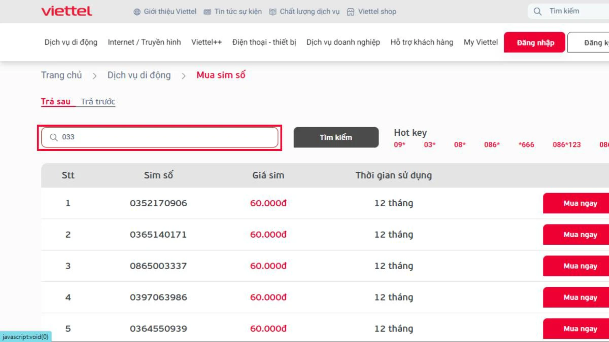 Truy cập website vietteltele.com.vn