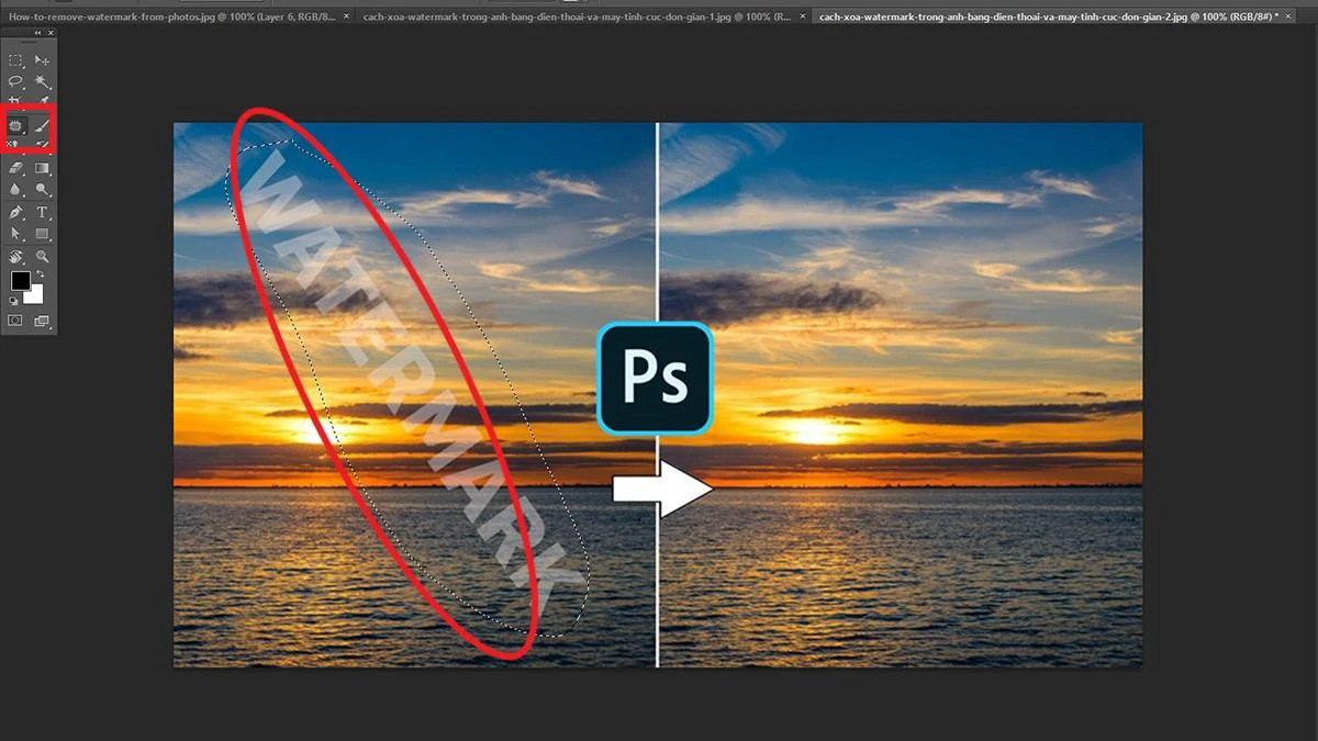 C&aacute;ch x&oacute;a Watermark tr&ecirc;n ảnh bằng phần mềm Photoshop