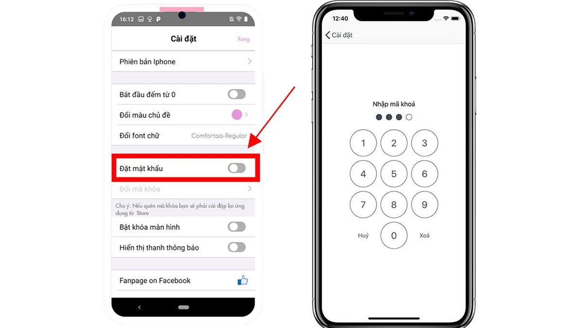 Hướng dẫn c&agrave;i đặt mật khẩu cho app