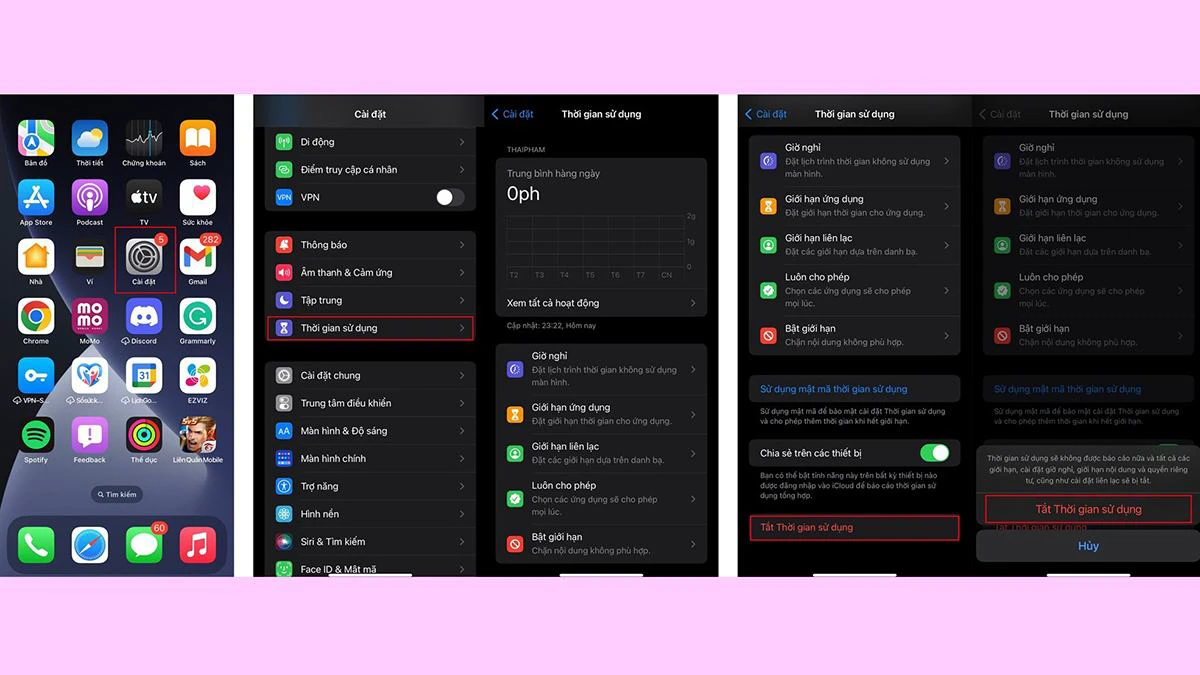 C&aacute;c bước tắt thời gian sử dụng tr&ecirc;n iPhone