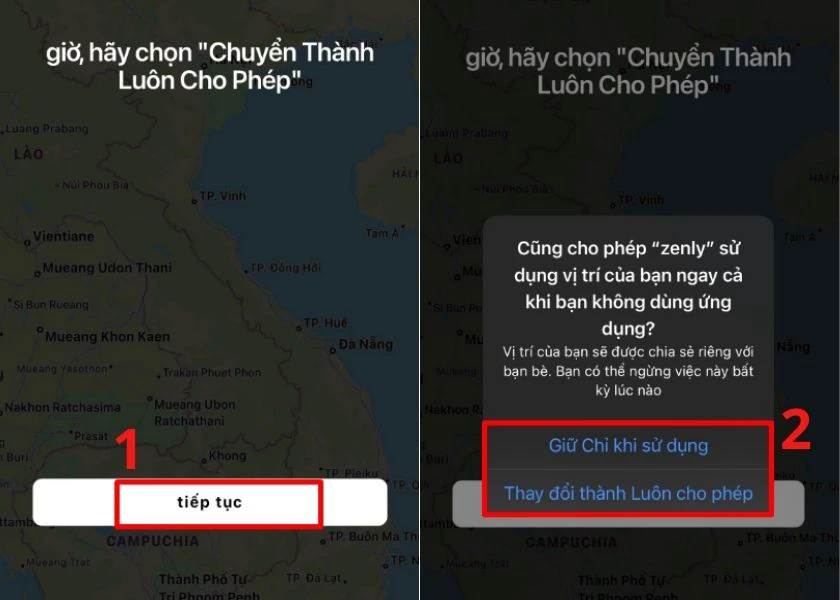 luôn cho phép app truy cập vị trí