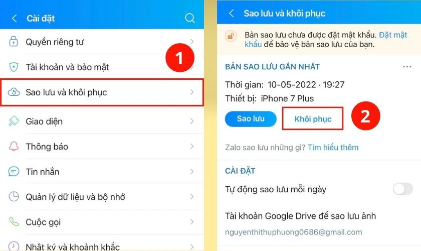 Sao lưu v&agrave; kh&ocirc;i phục ảnh đ&atilde; x&oacute;a tr&ecirc;n Zalo iPhone