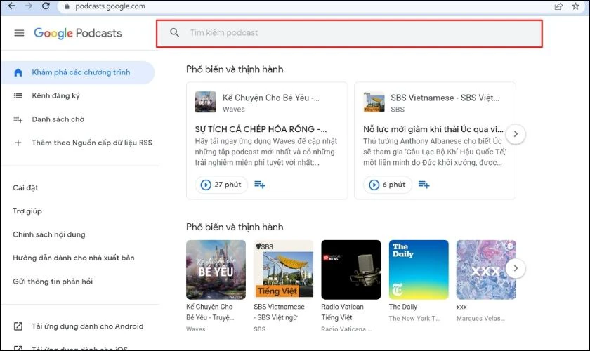 C&aacute;ch nghe Podcast tr&ecirc;n m&aacute;y t&iacute;nh bằng web Google Podcasts