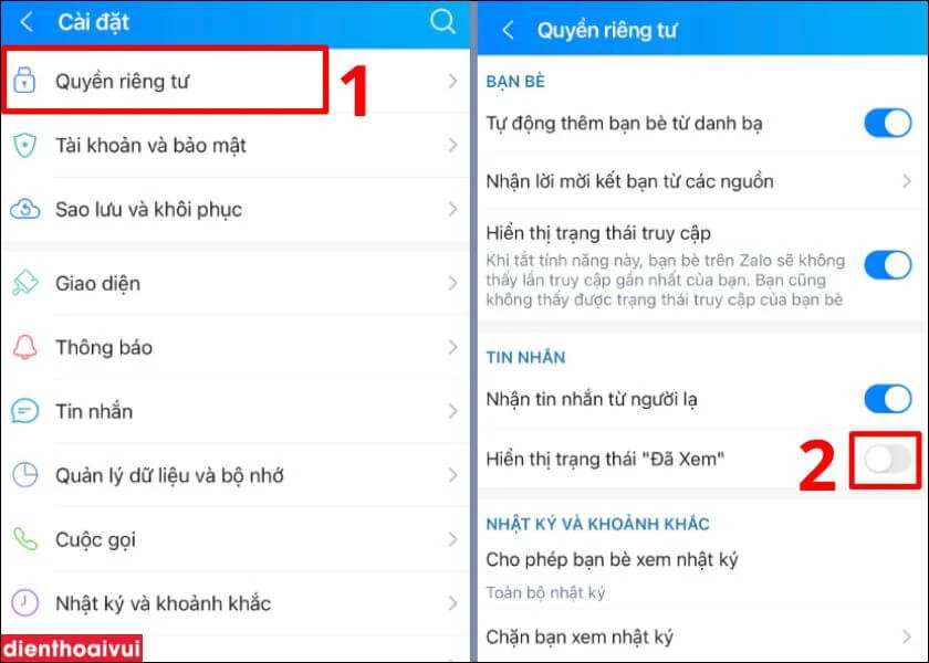 C&aacute;ch tắt trạng th&aacute;i đ&atilde; xem tr&ecirc;n Zalo