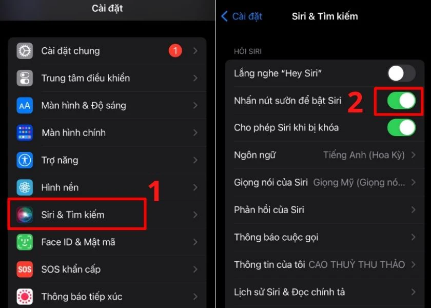 sử dụng siri để bật chế độ 