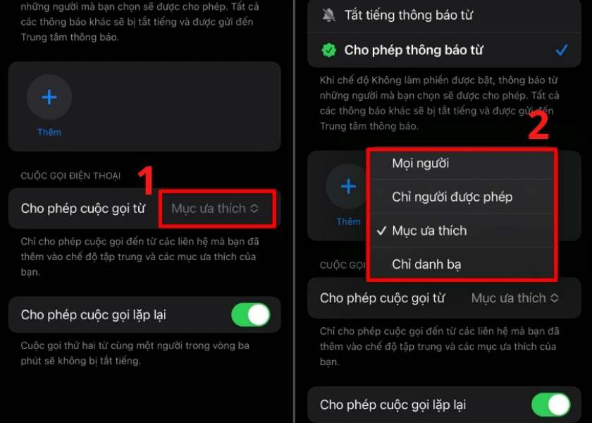 t&ugrave;y chỉnh chế độ l&agrave;m phiền