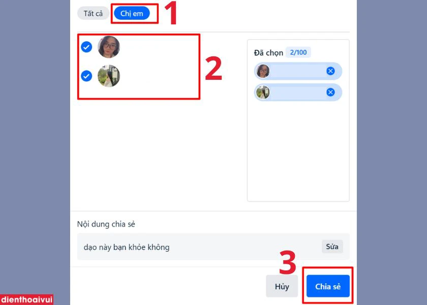 chọn đối tượng v&agrave; gửi