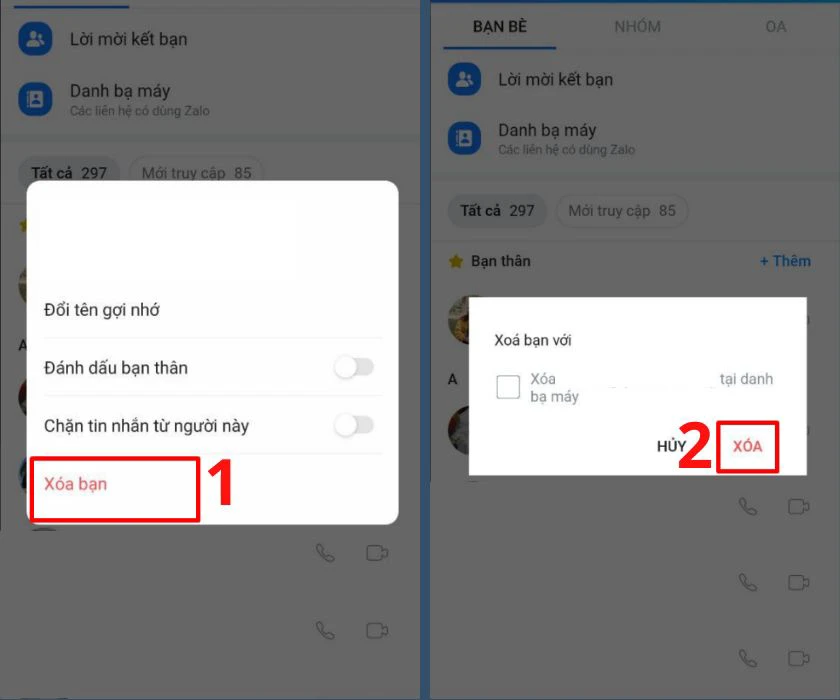 X&oacute;a bạn Zalo tr&ecirc;n danh bạ Android
