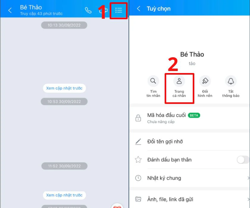 V&agrave;o trang c&aacute; nh&acirc;n Zalo