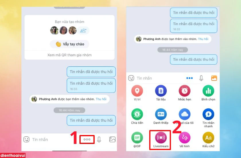 livestream tr&ecirc;n zalo