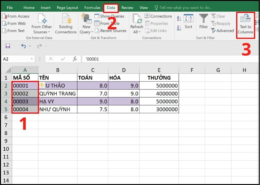 tiếp tục chọn text to columns