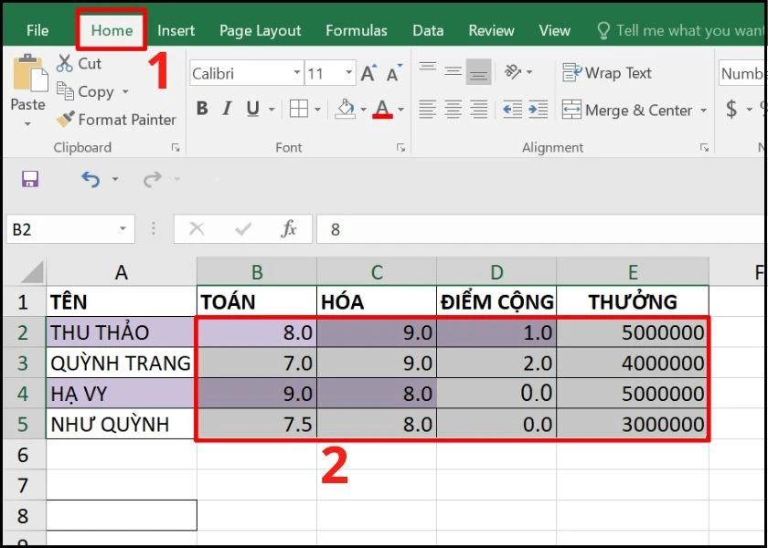 ẩn số 0 bằng conditional Fomatting