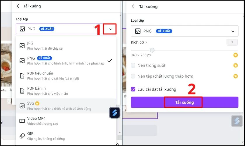 chọn loại tệp ph&ugrave; hợp