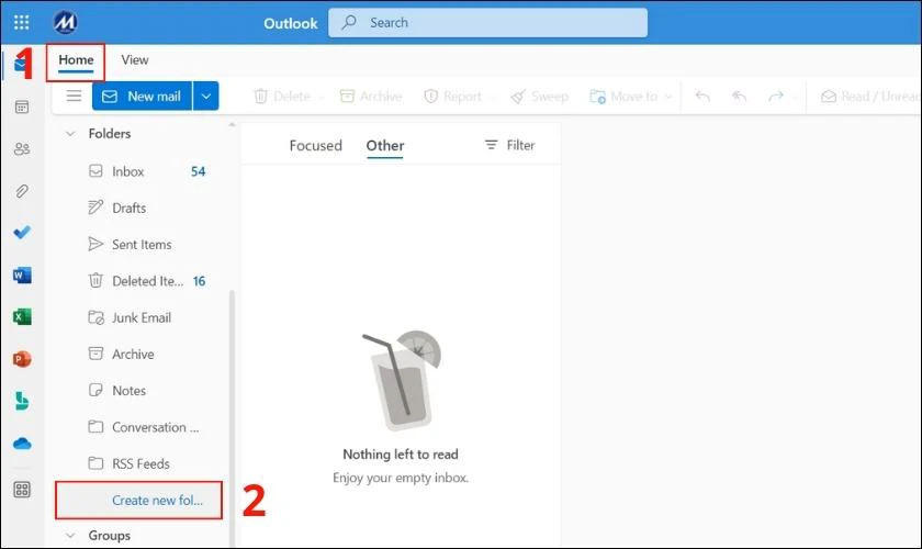 các bước tạo folder trong outlook
