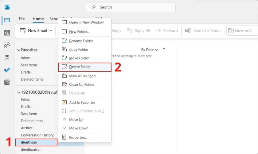x&oacute;a thư mục trong outlook