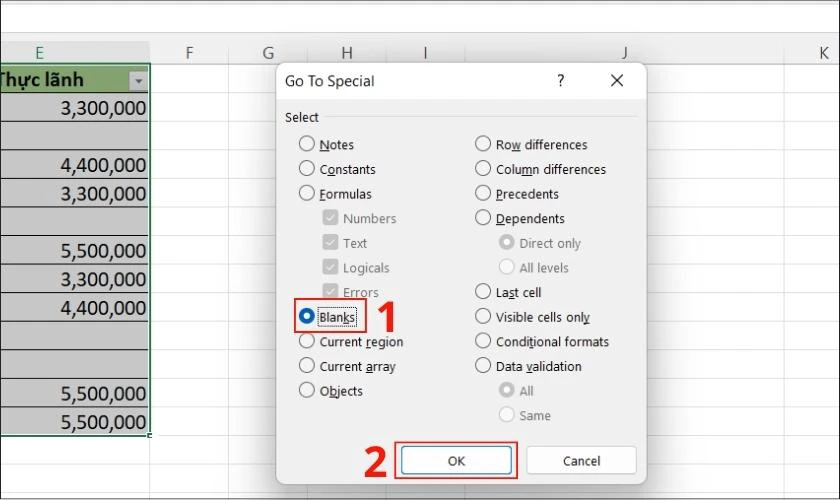 chọn blank rồi nhấn ok, khắc phục lỗi mở file excel bị chậm