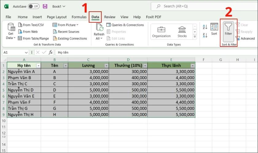 kiểm soát thiết lập bộ lọc tự động, xử lý file excel có dung lượng quá lớn