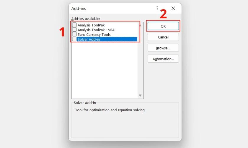 bỏ chọn hết các mục trong add-in available khi excel bị chậm