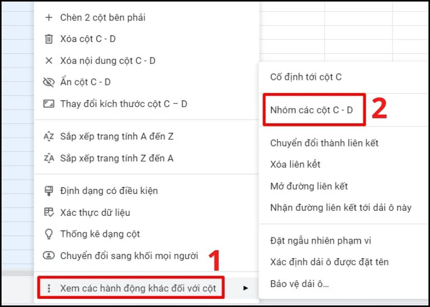 gộp hàng, cột trong google sheets