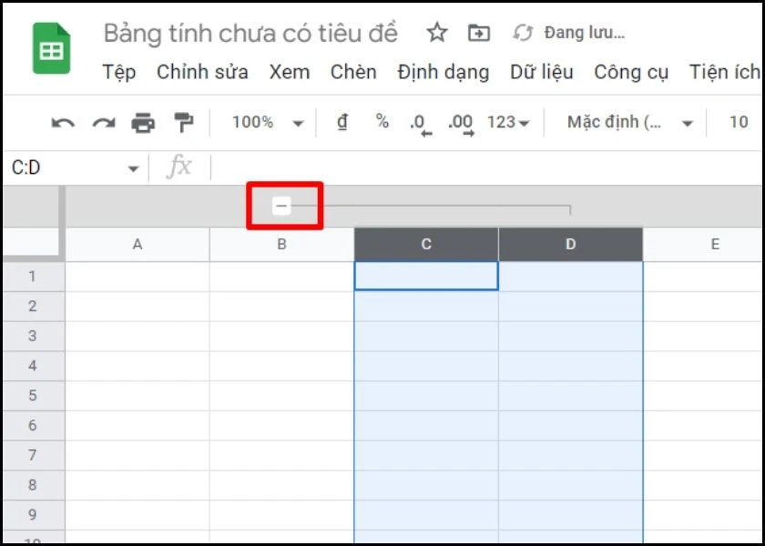 nhấn vào dấu trừ để ẩn đi các cột đã gộp trong google sheets