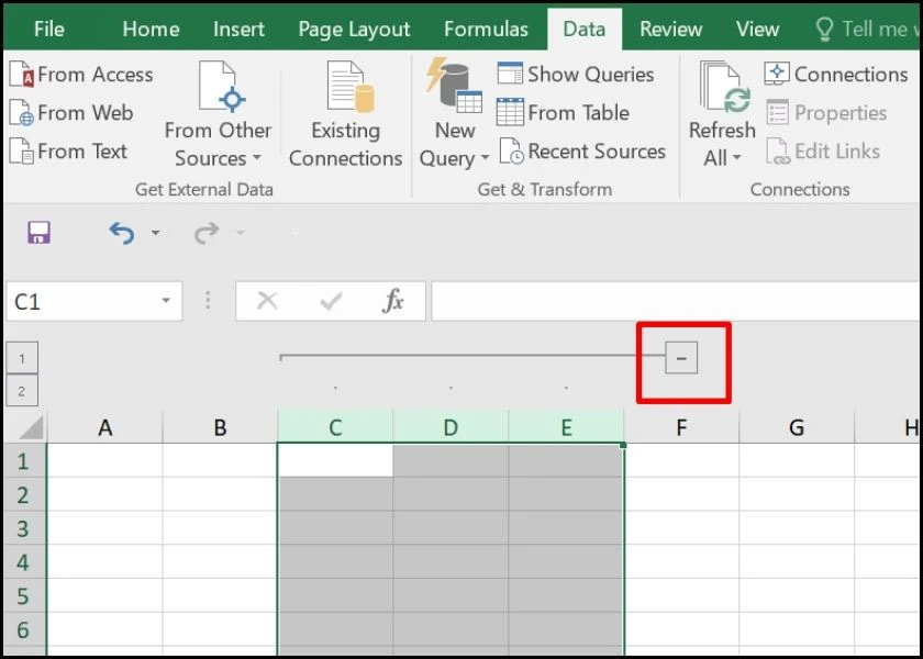 cách ẩn cột đã nhóm trong excel