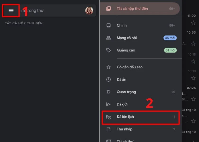 thay đổi thời gian gửi mail tr&ecirc;n điện thoại