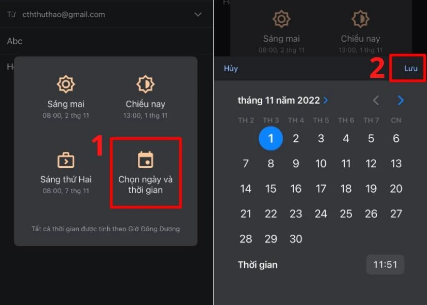 c&aacute;ch đặt lịch gửi email tr&ecirc;n điện thoại - bước 3