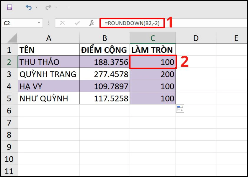 l&agrave;m tr&ograve;n số xuống trong excel