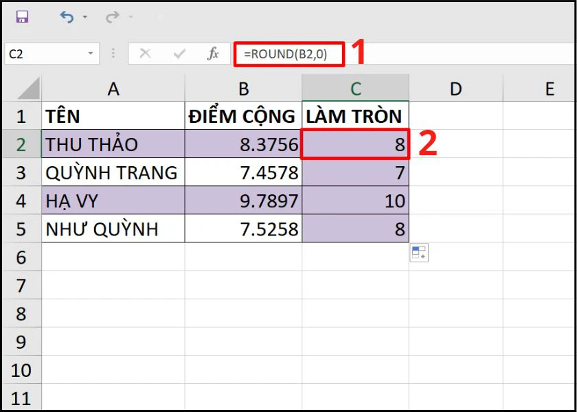 l&agrave;m tr&ograve;n số bằng h&agrave;m round