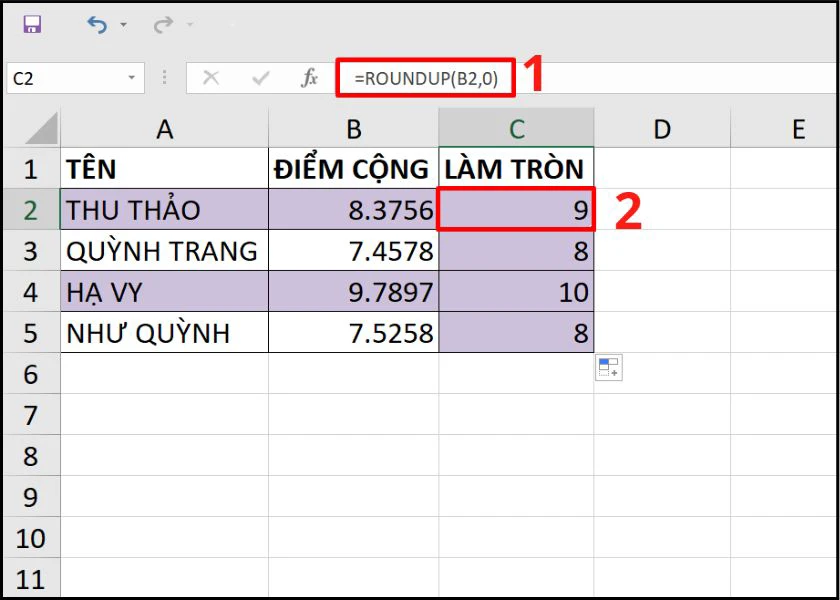 h&agrave;m l&agrave;m tr&ograve;n số trong excel