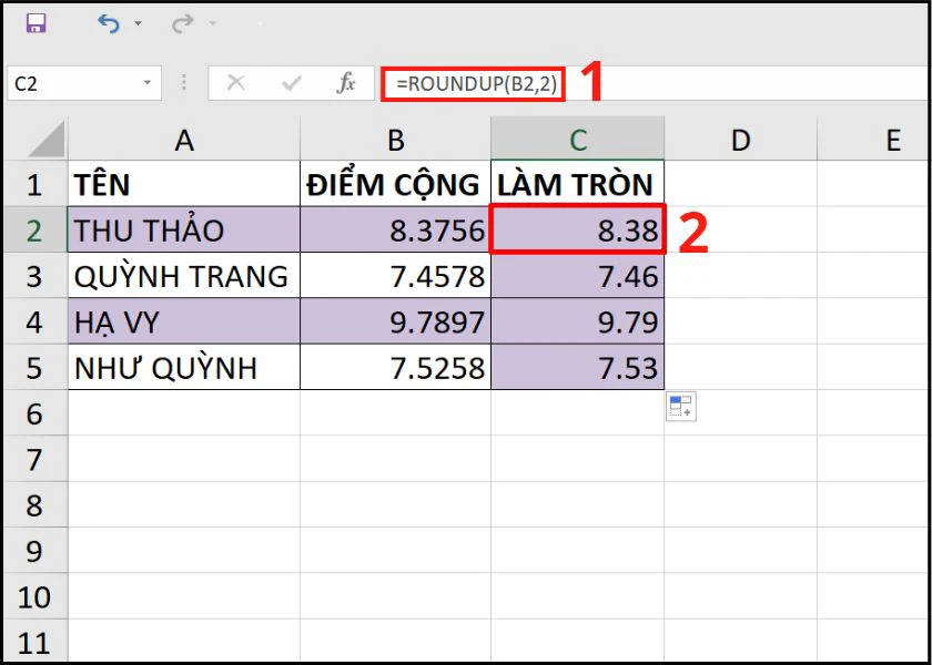 h&agrave;m l&agrave;m tr&ograve;n số trong excel