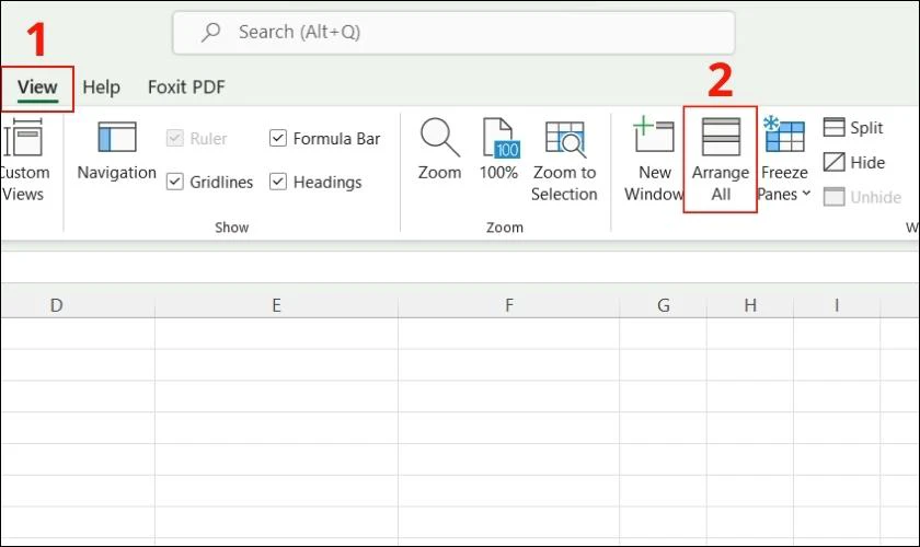 cách dùng arrange all khác phục lỗi không mở được file excel