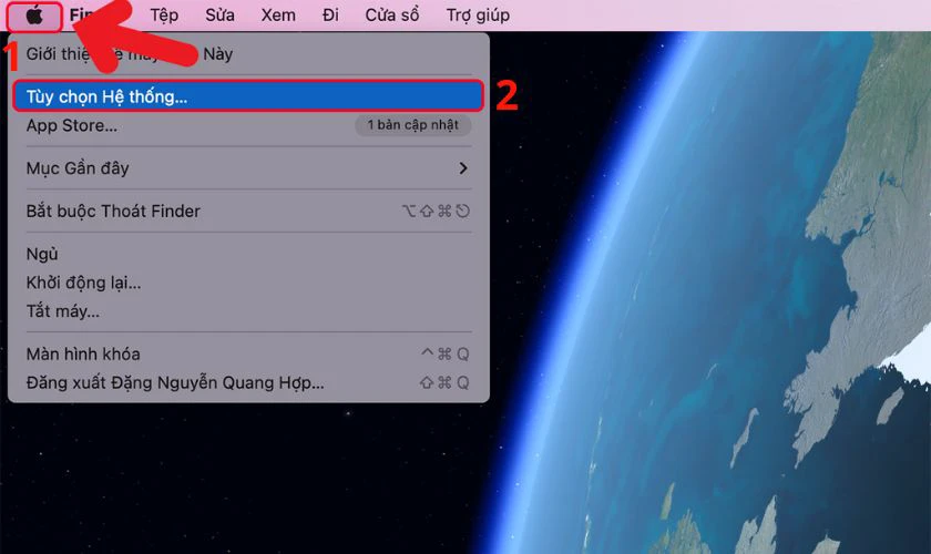 chọn mục t&ugrave;y chọn hệ thống