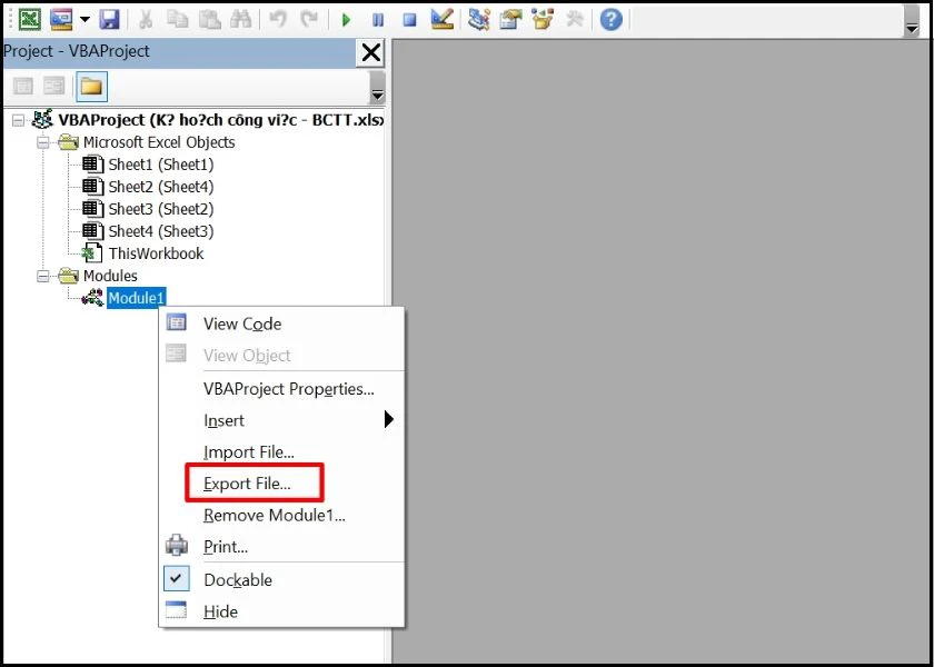 chọn export file