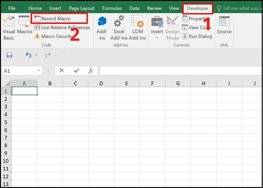nhấn v&agrave;o record macro trong excel