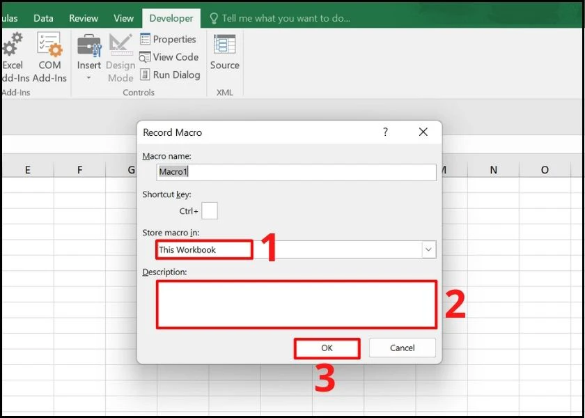 nhập ghi ch&uacute; v&agrave;o description - c&aacute;ch chạy macro trong excel