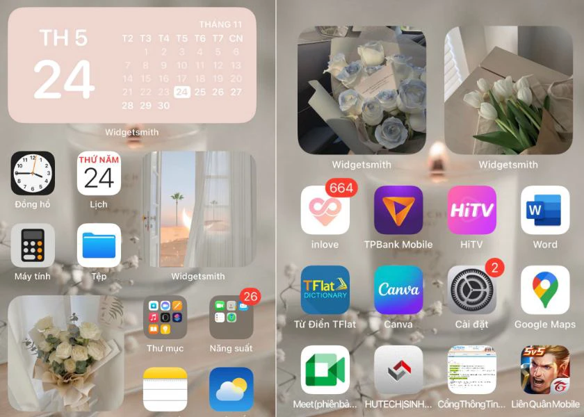 sử dụng Widget để sắp xếp