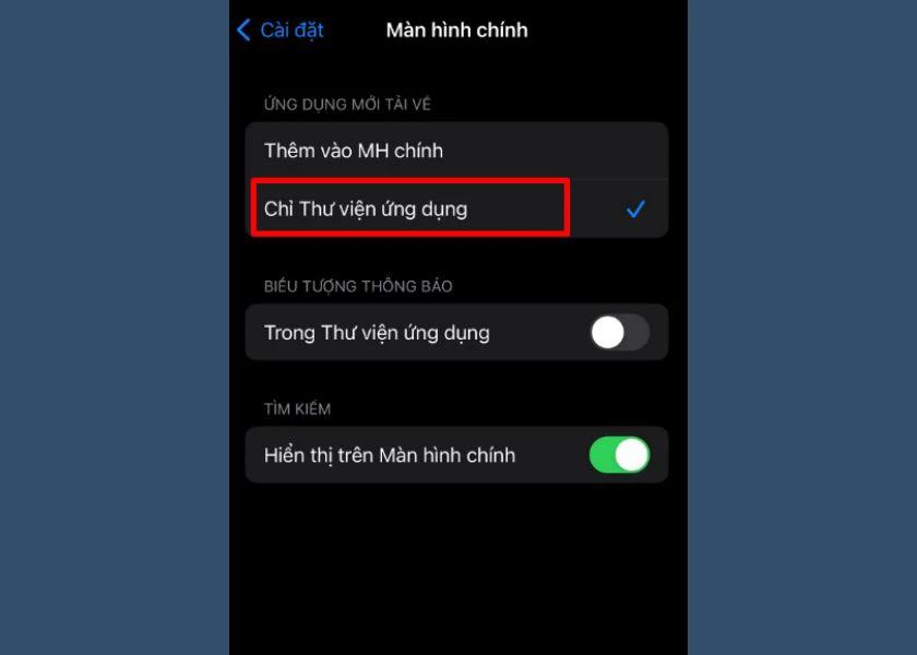 chỉ giữ ứng ụng trong thư viện
