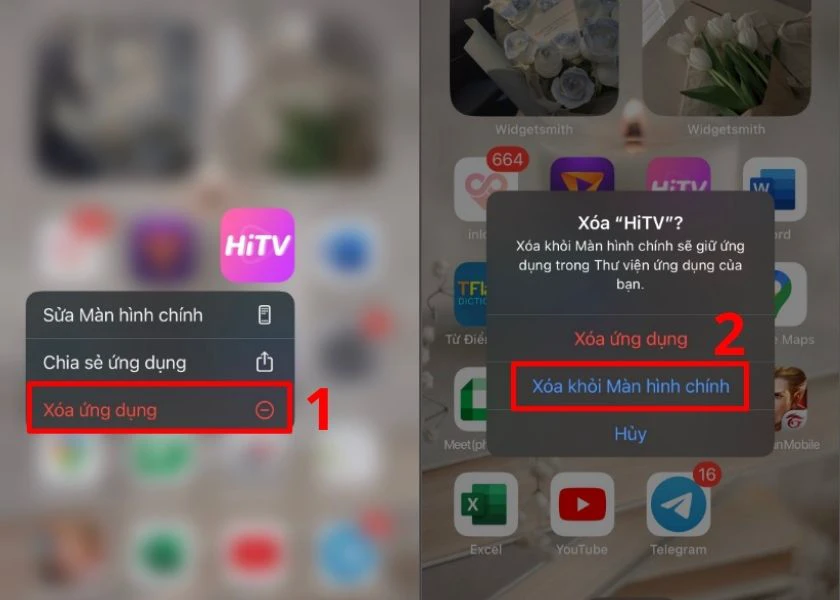 x&oacute;a ứng dụng khỏi m&agrave;n h&igrave;nh 