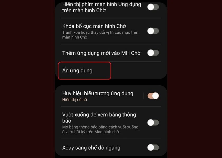 chọn vào ẩn ứng dụng