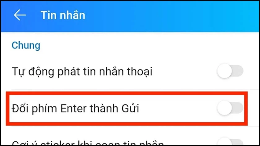 nhấn tắt chế độ đổi ph&iacute;m enter th&agrave;nh gửi