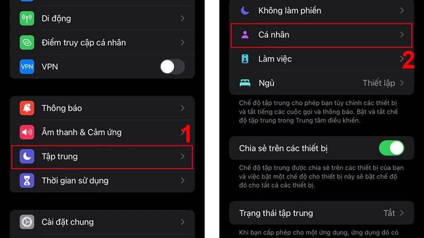 chọn mục tập trung v&agrave; nhấn v&agrave;o c&aacute; nh&acirc;n
